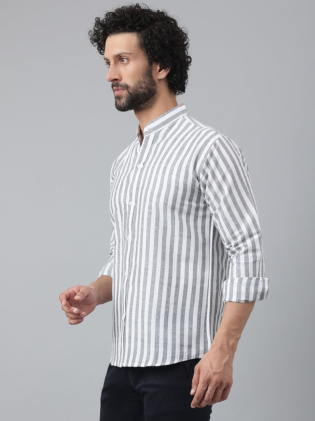 RIAG Grey Men's Chinese Collar Full Sleeves Shirt - Distacart