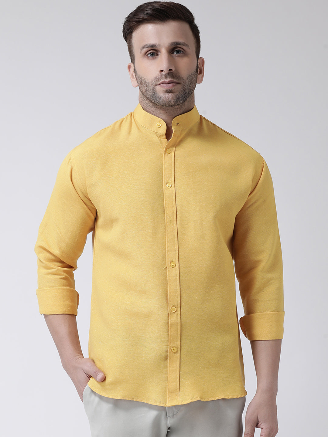 RIAG Mustard Men's Chinese Collar Full Sleeves Shirt - Distacart