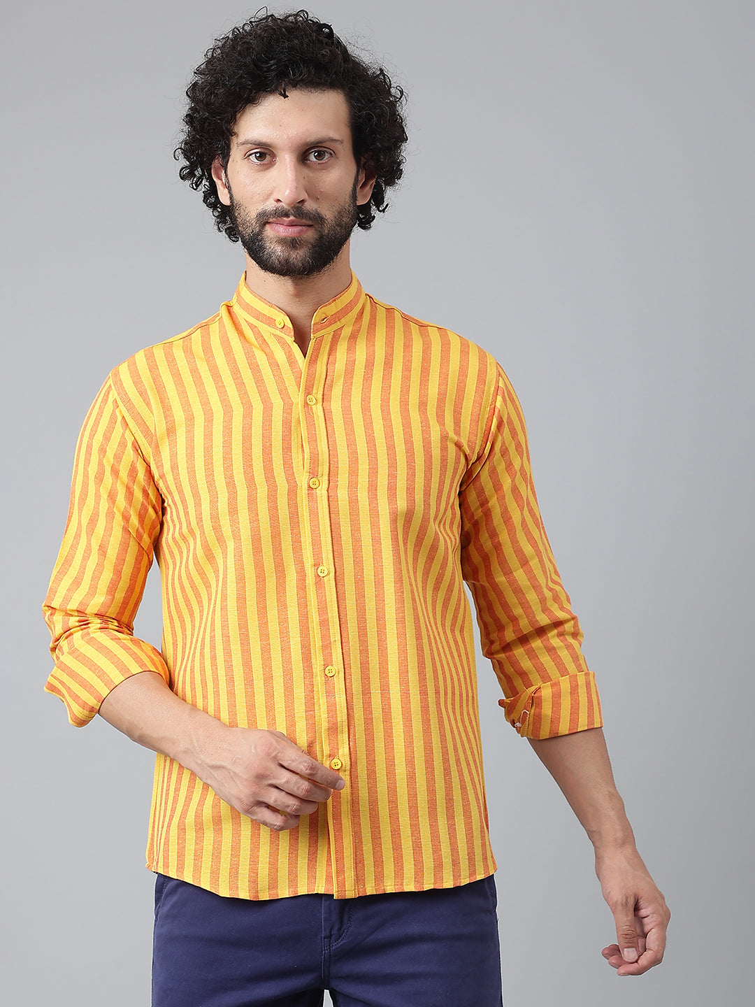RIAG Yellow Men's Chinese Collar Full Sleeves Shirt - Distacart