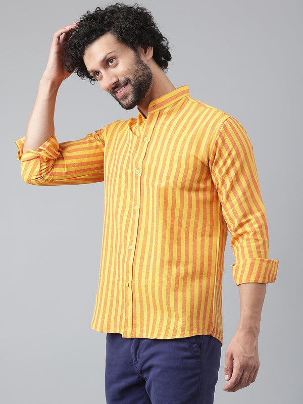 RIAG Yellow Men's Chinese Collar Full Sleeves Shirt - Distacart