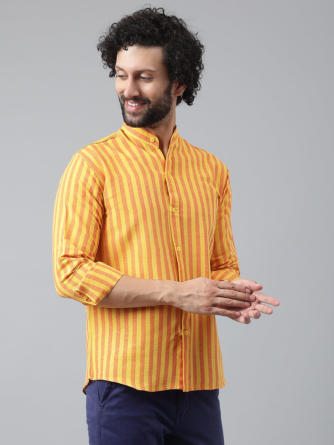 RIAG Yellow Men's Chinese Collar Full Sleeves Shirt - Distacart