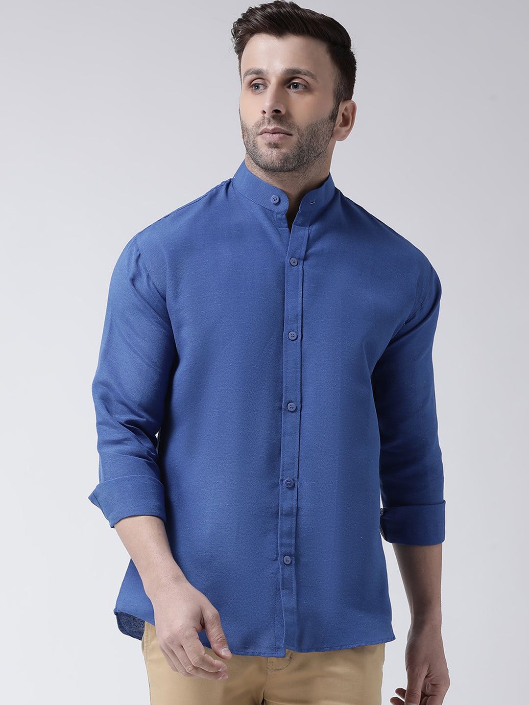 RIAG Navy Blue Men's Chinese Collar Full Sleeves Shirt - Distacart
