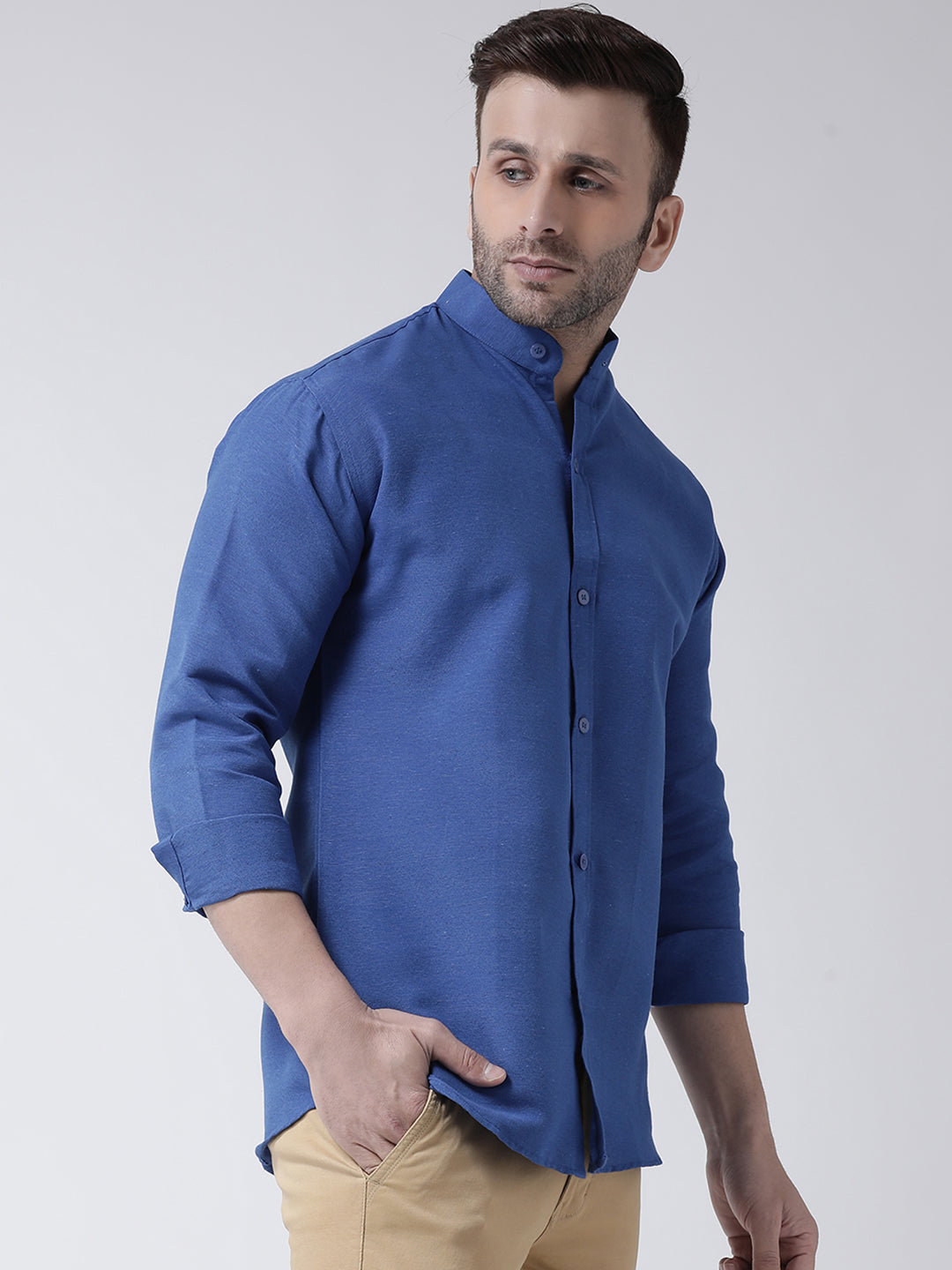 RIAG Navy Blue Men's Chinese Collar Full Sleeves Shirt - Distacart