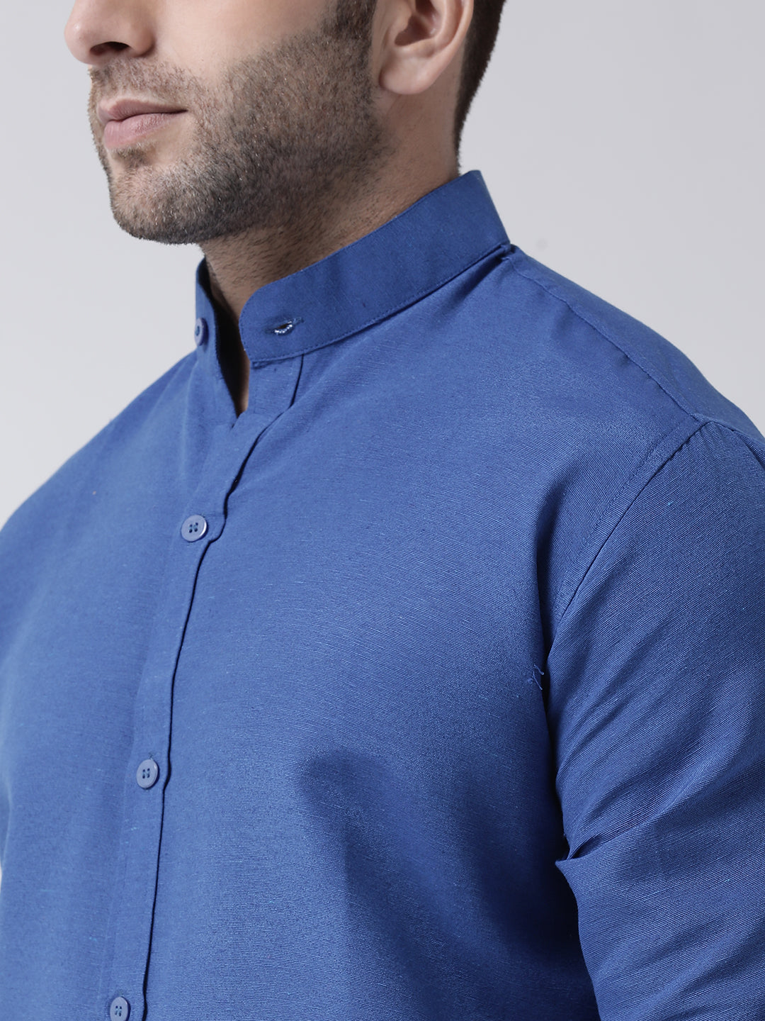 RIAG Navy Blue Men's Chinese Collar Full Sleeves Shirt - Distacart