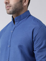 Thumbnail for RIAG Navy Blue Men's Chinese Collar Full Sleeves Shirt - Distacart