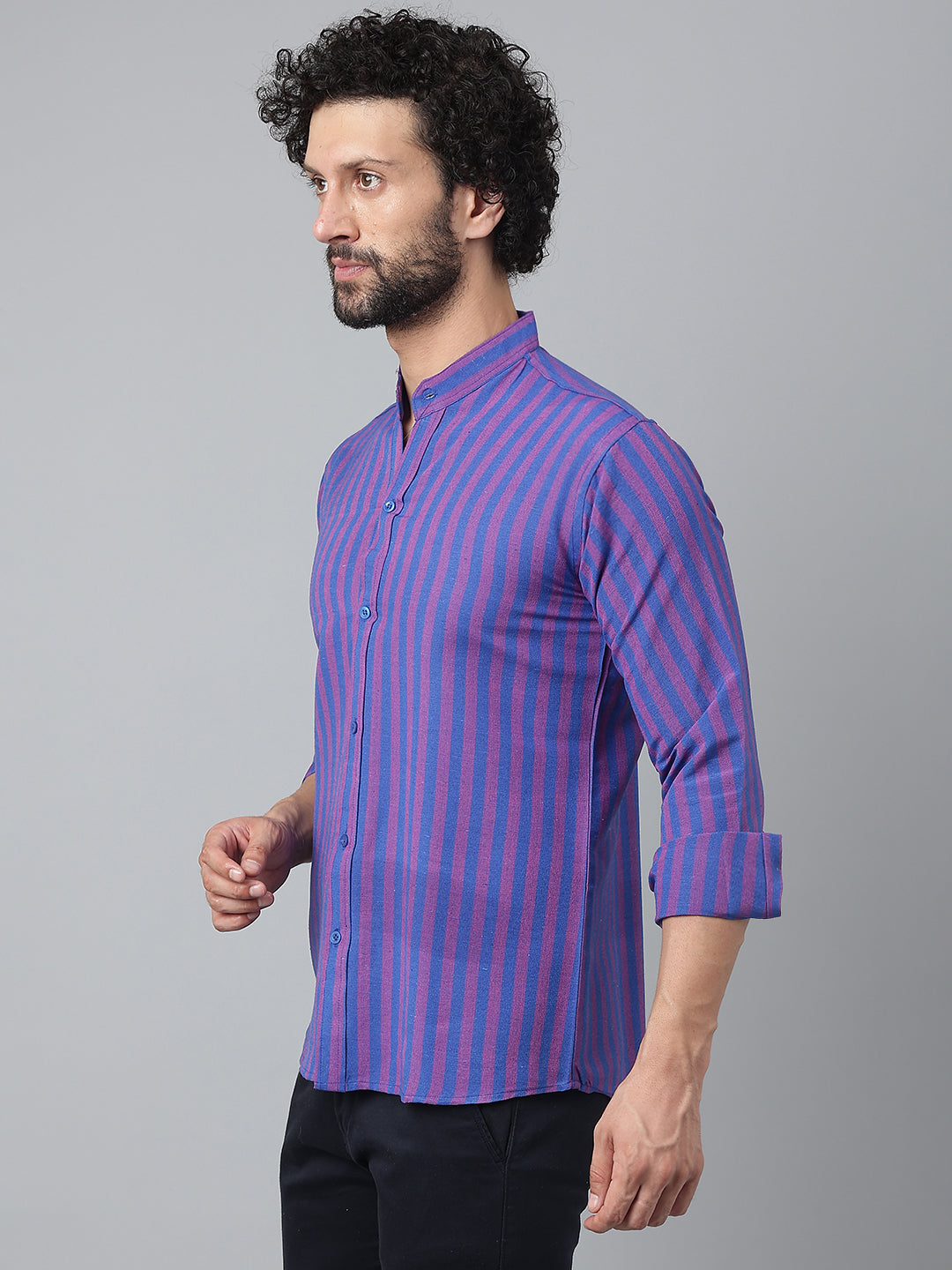 RIAG Blue Men's Chinese Collar Full Sleeves Shirt - Distacart