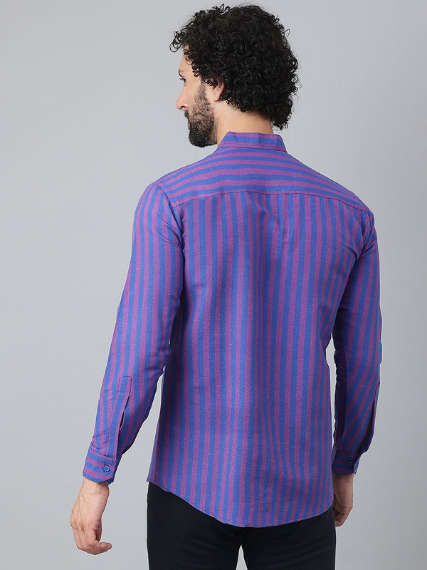 RIAG Blue Men's Chinese Collar Full Sleeves Shirt - Distacart