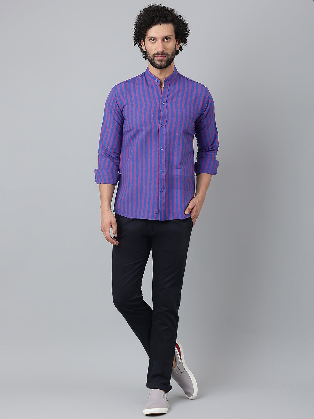 RIAG Blue Men's Chinese Collar Full Sleeves Shirt - Distacart