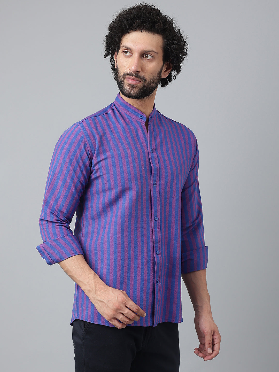 RIAG Blue Men's Chinese Collar Full Sleeves Shirt - Distacart