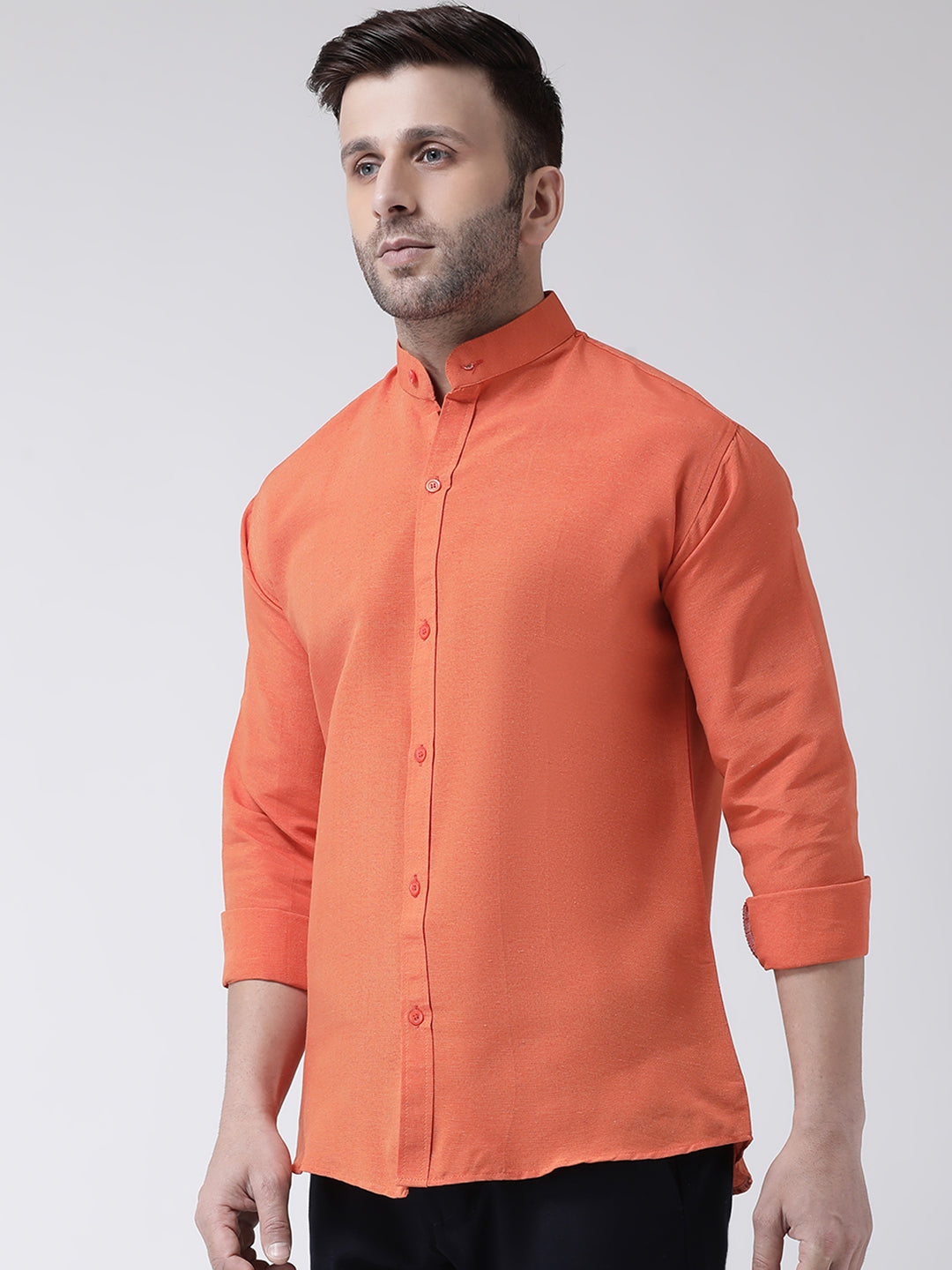 RIAG Orange Men's Chinese Collar Full Sleeves Shirt - Distacart