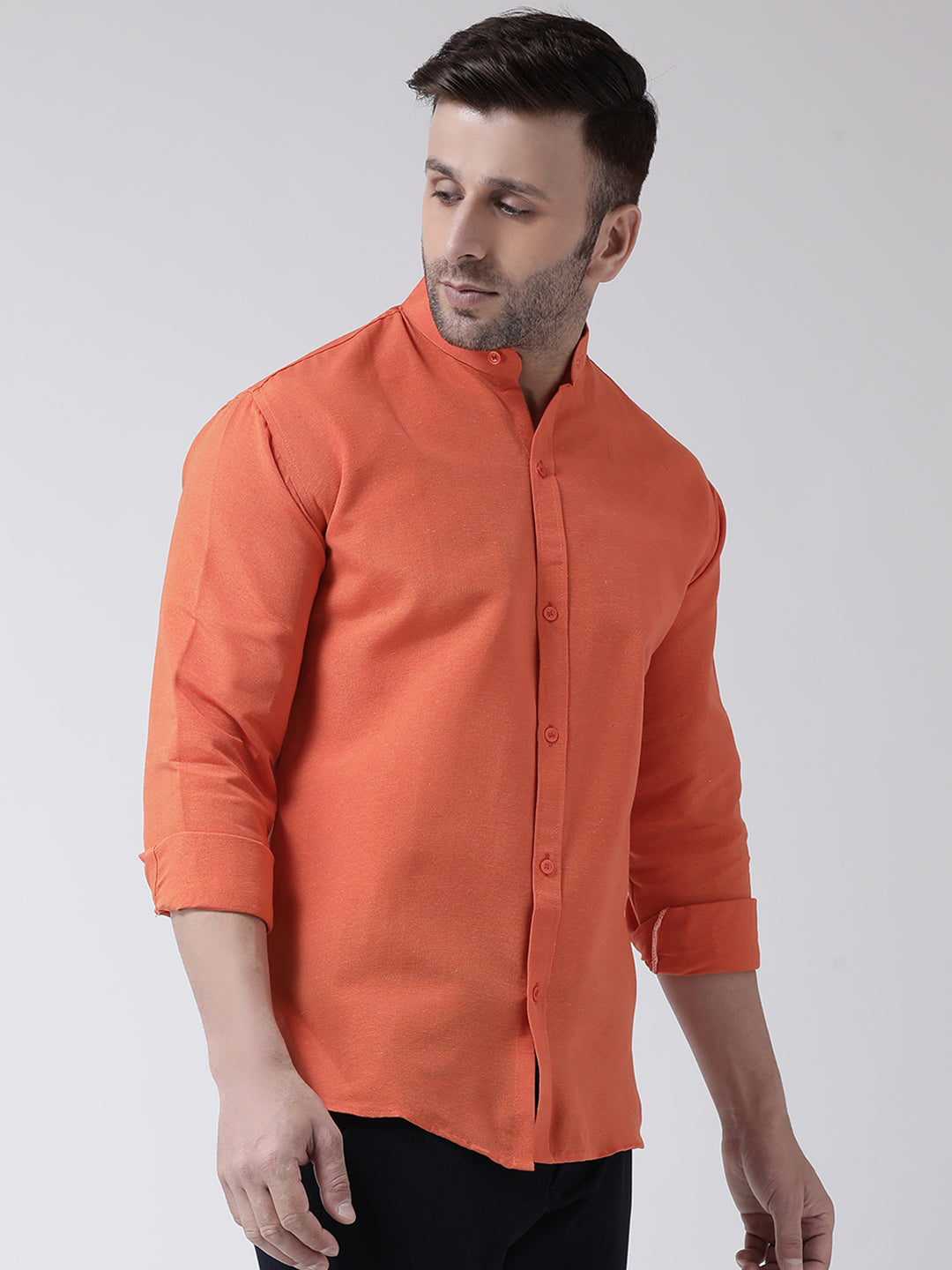 RIAG Orange Men's Chinese Collar Full Sleeves Shirt - Distacart