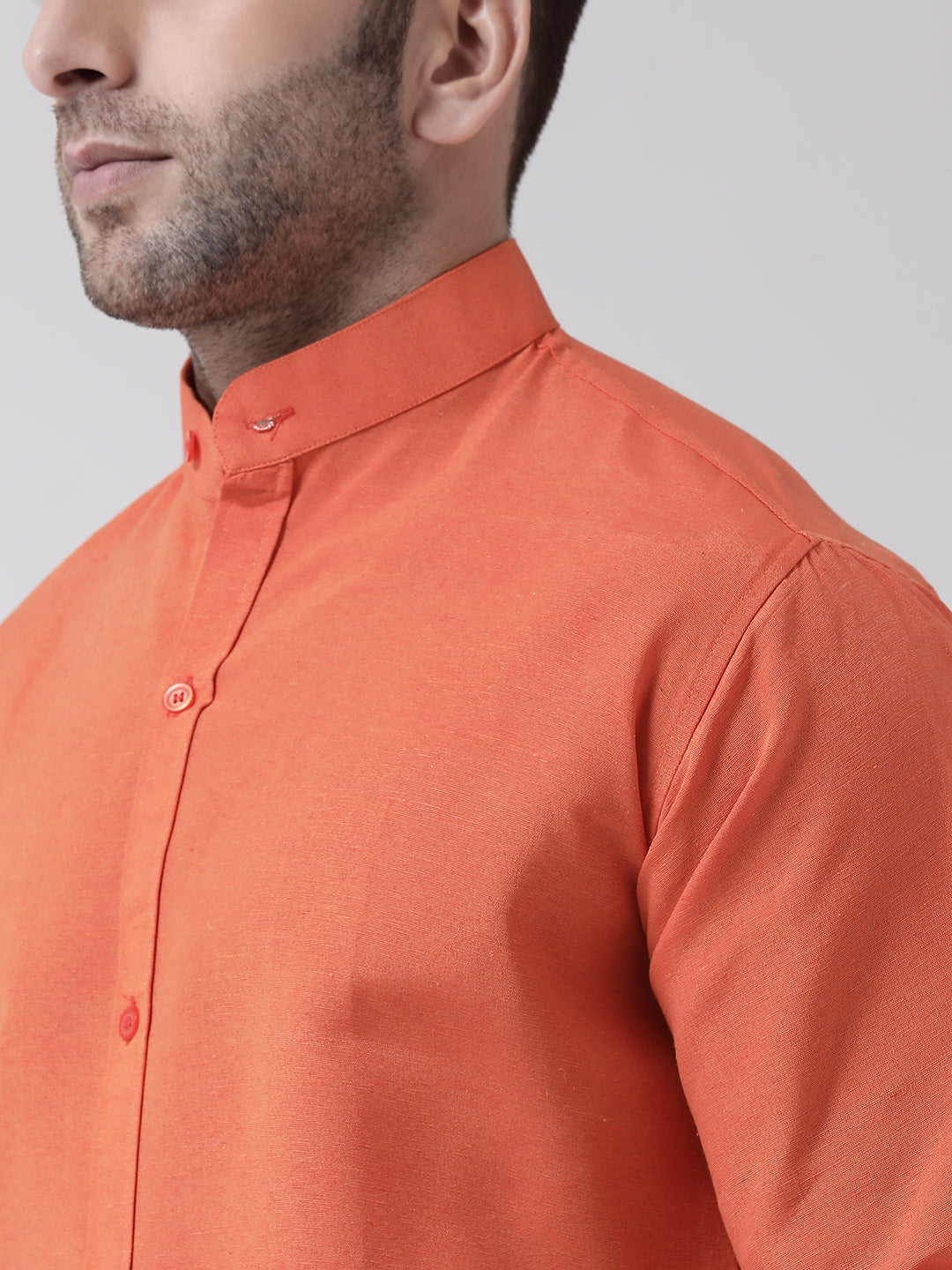 RIAG Orange Men's Chinese Collar Full Sleeves Shirt - Distacart