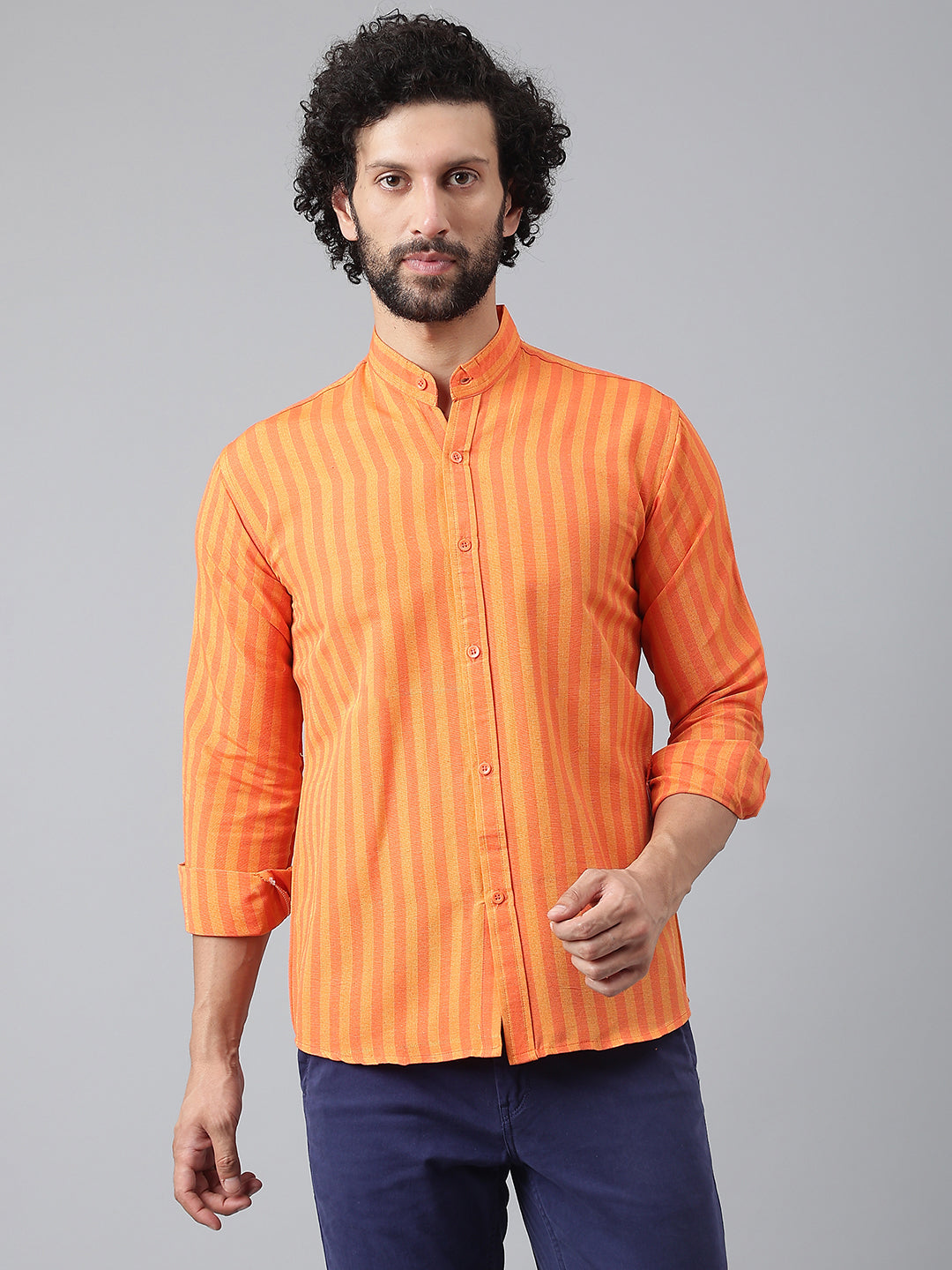 RIAG Orange Men's Chinese Collar Full Sleeves Shirt - Distacart