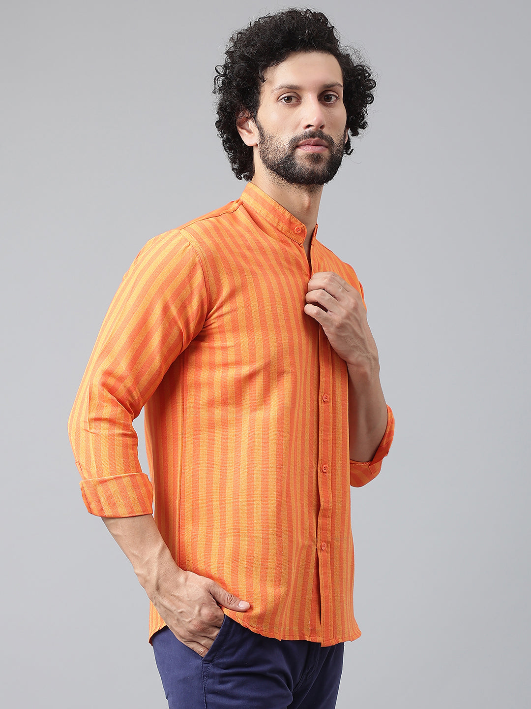 RIAG Orange Men's Chinese Collar Full Sleeves Shirt - Distacart