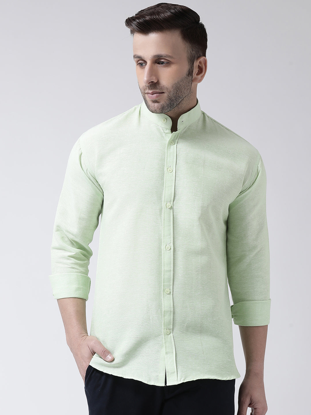 RIAG Green Men's Chinese Collar Full Sleeves Shirt - Distacart