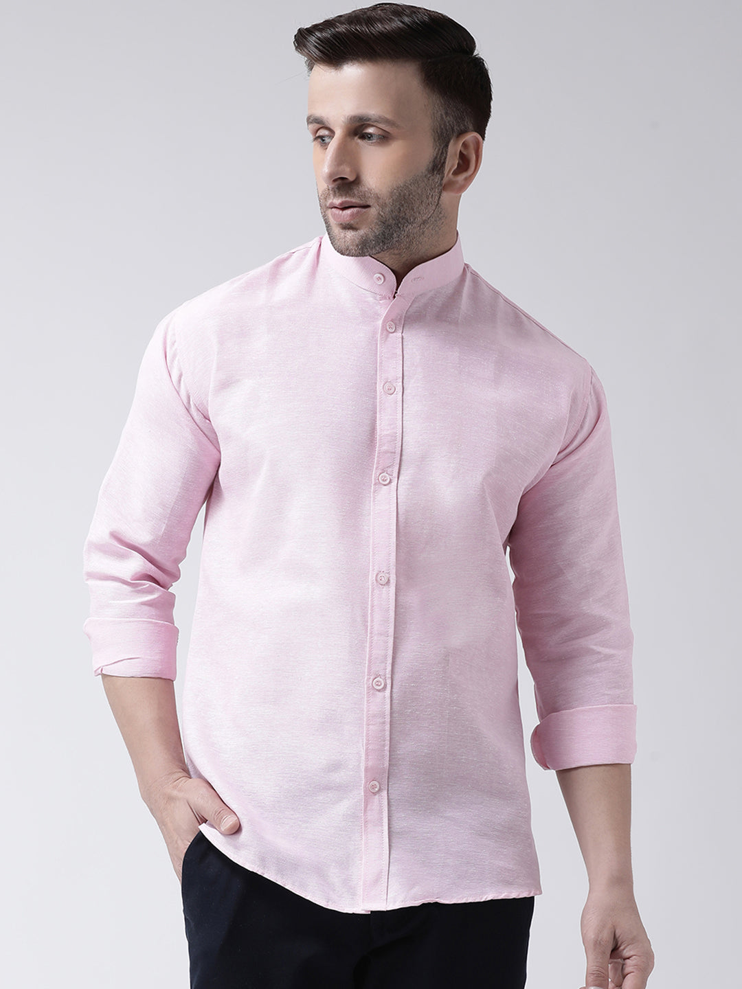 RIAG Pink Men's Chinese Collar Full Sleeves Shirt - Distacart