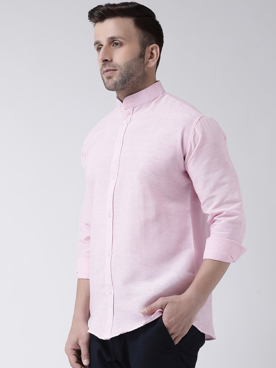 RIAG Pink Men's Chinese Collar Full Sleeves Shirt - Distacart