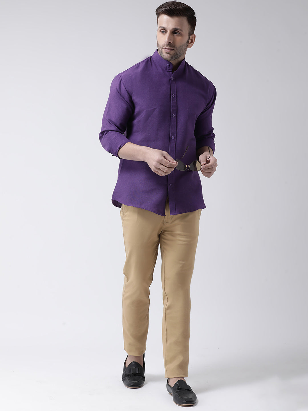 RIAG Purple Men's Chinese Collar Full Sleeves Shirt - Distacart