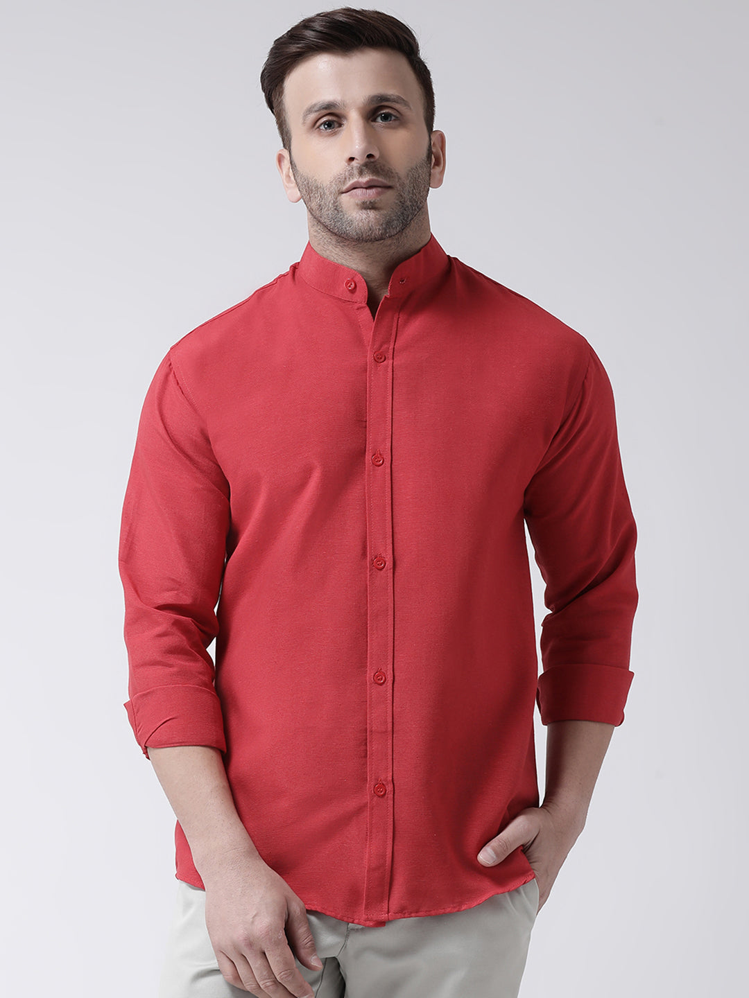RIAG Red Men's Chinese Collar Full Sleeves Shirt - Distacart
