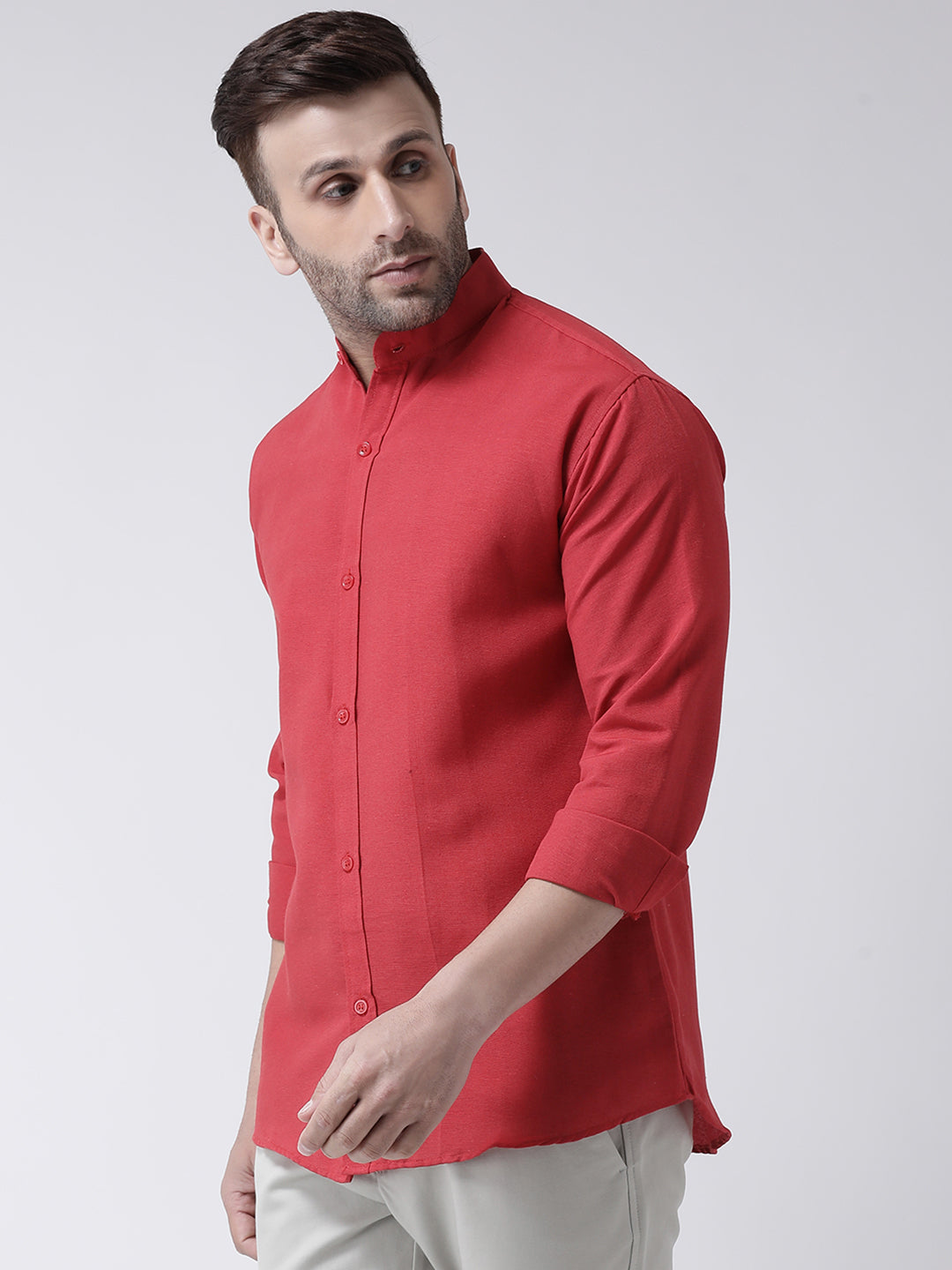 RIAG Red Men's Chinese Collar Full Sleeves Shirt - Distacart