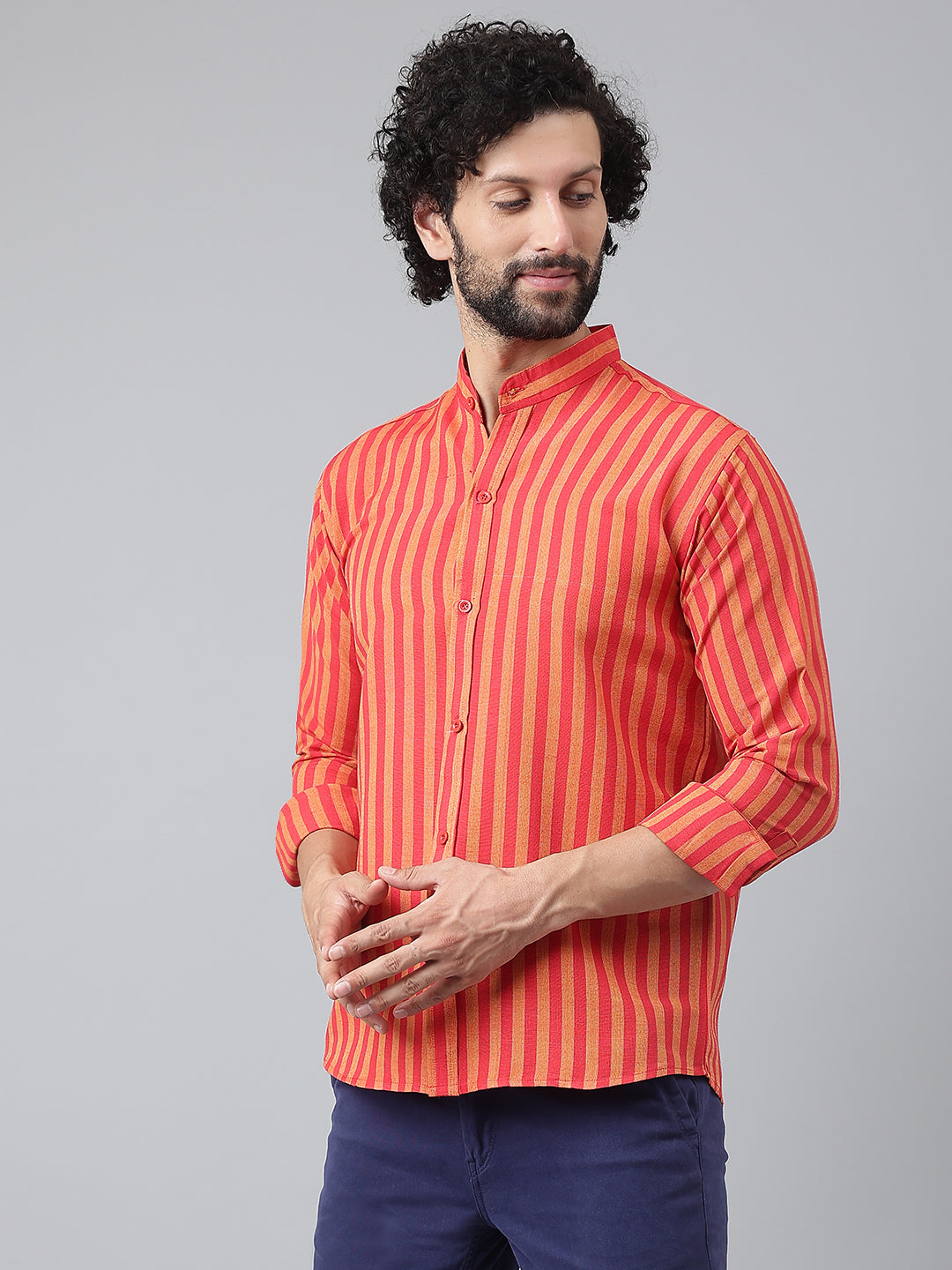 RIAG Red Men's Chinese Collar Full Sleeves Shirt - Distacart