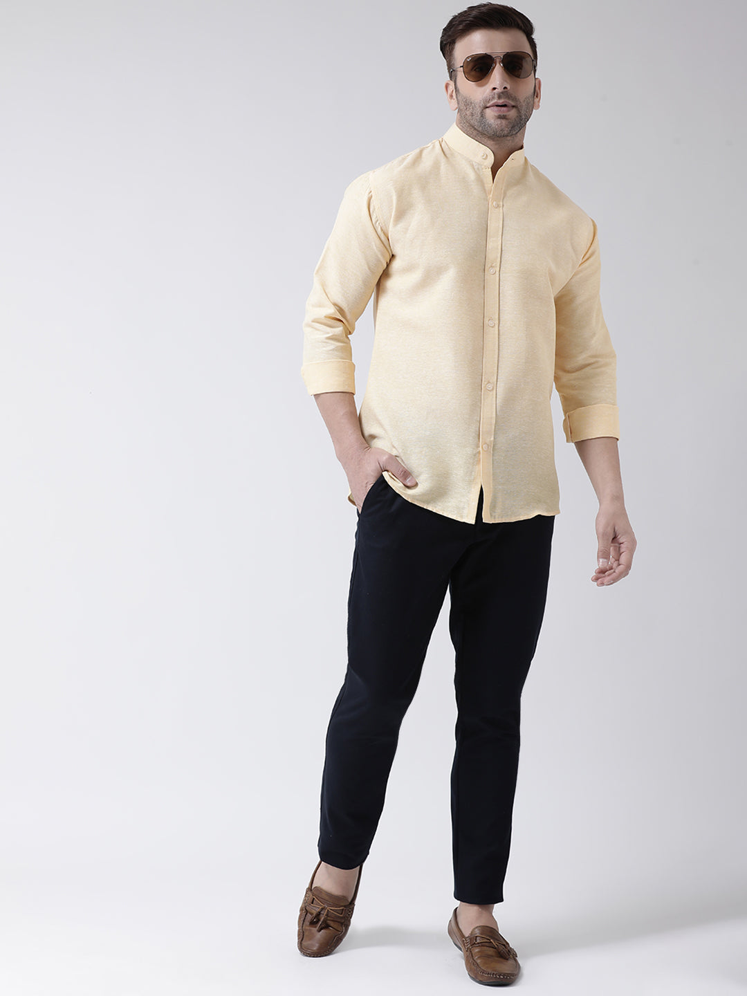 RIAG Beige Men's Chinese Collar Full Sleeves Shirt - Distacart