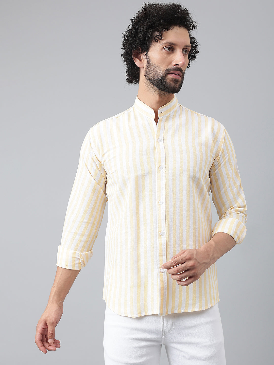 RIAG Beige Men's Chinese Collar Full Sleeves Shirt - Distacart