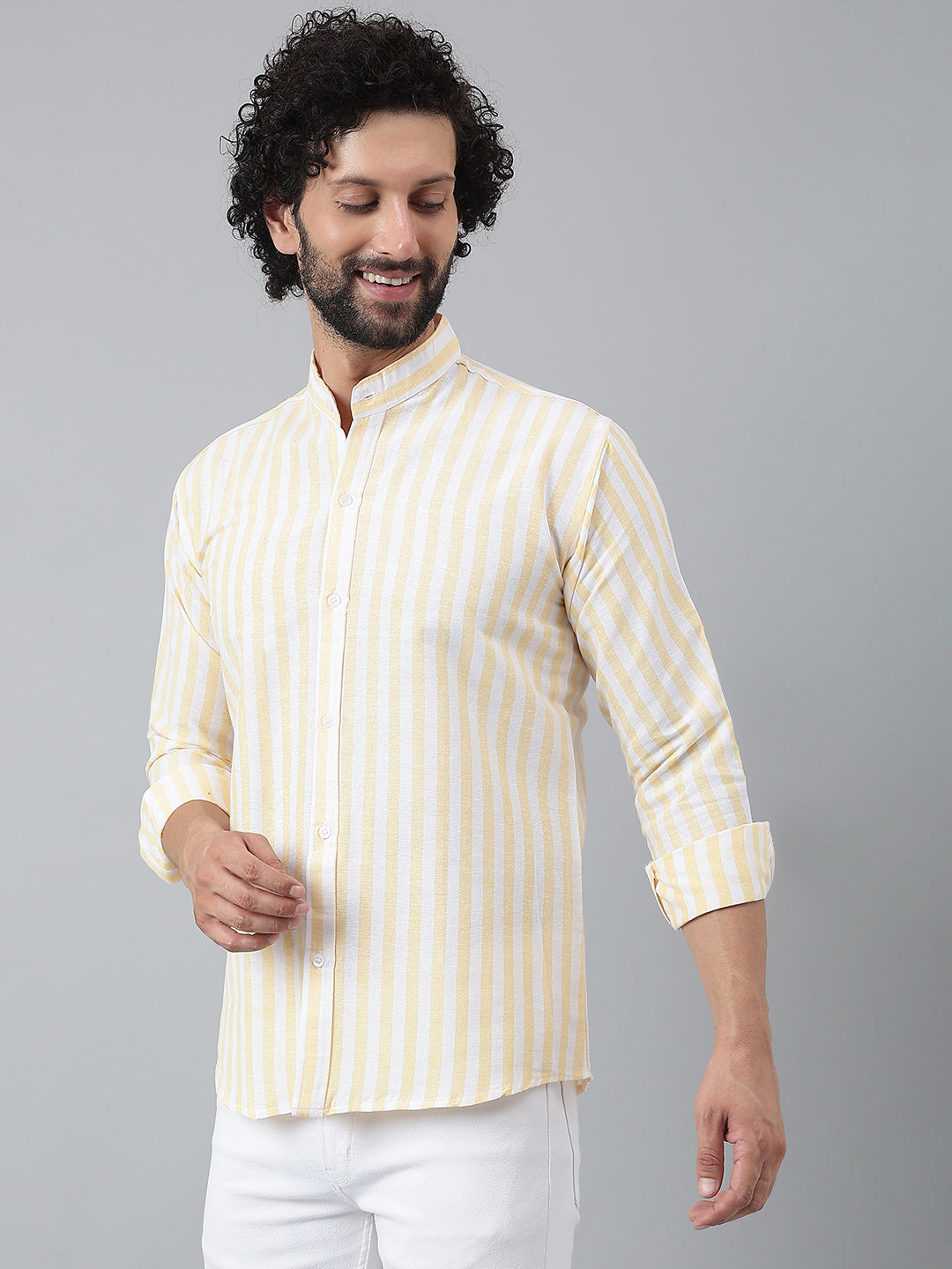 RIAG Beige Men's Chinese Collar Full Sleeves Shirt - Distacart