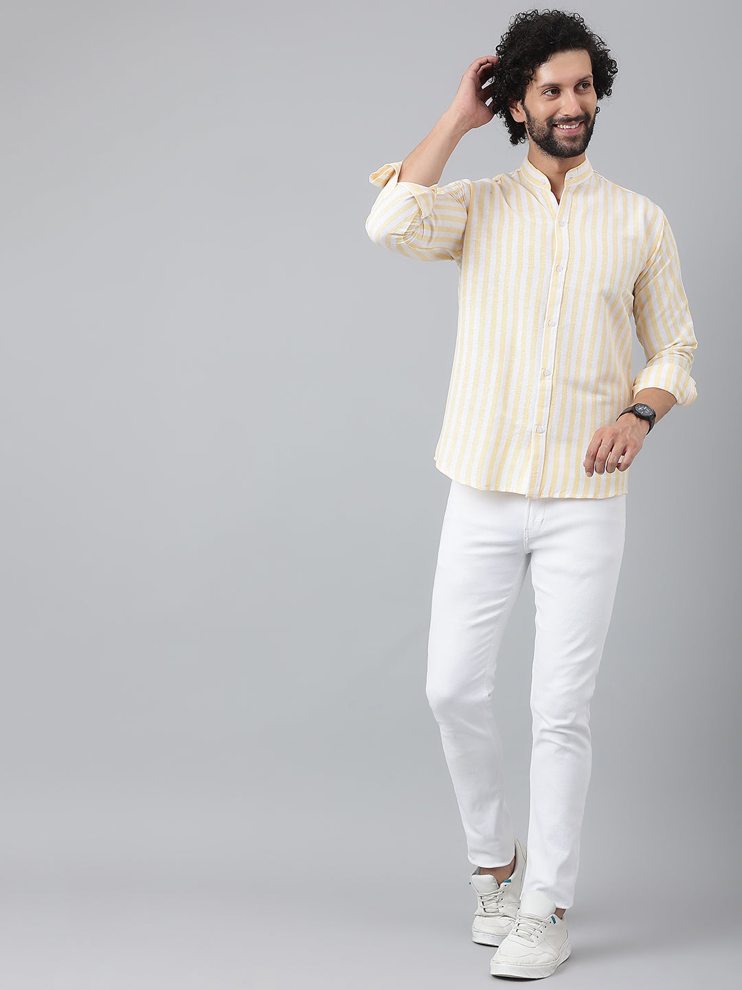 RIAG Beige Men's Chinese Collar Full Sleeves Shirt - Distacart