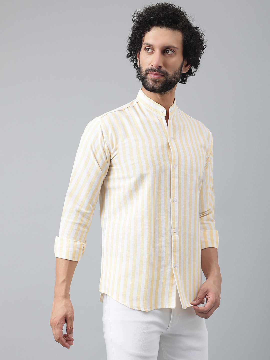 RIAG Beige Men's Chinese Collar Full Sleeves Shirt - Distacart