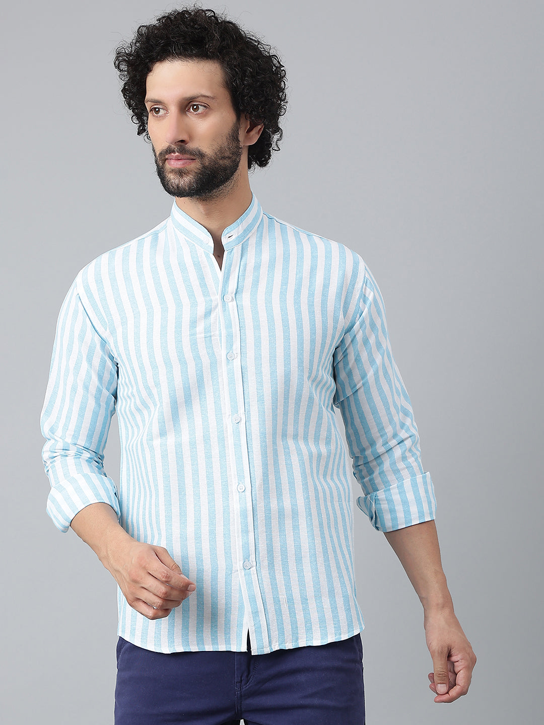 RIAG Blue Men's Chinese Collar Full Sleeves Shirt - Distacart