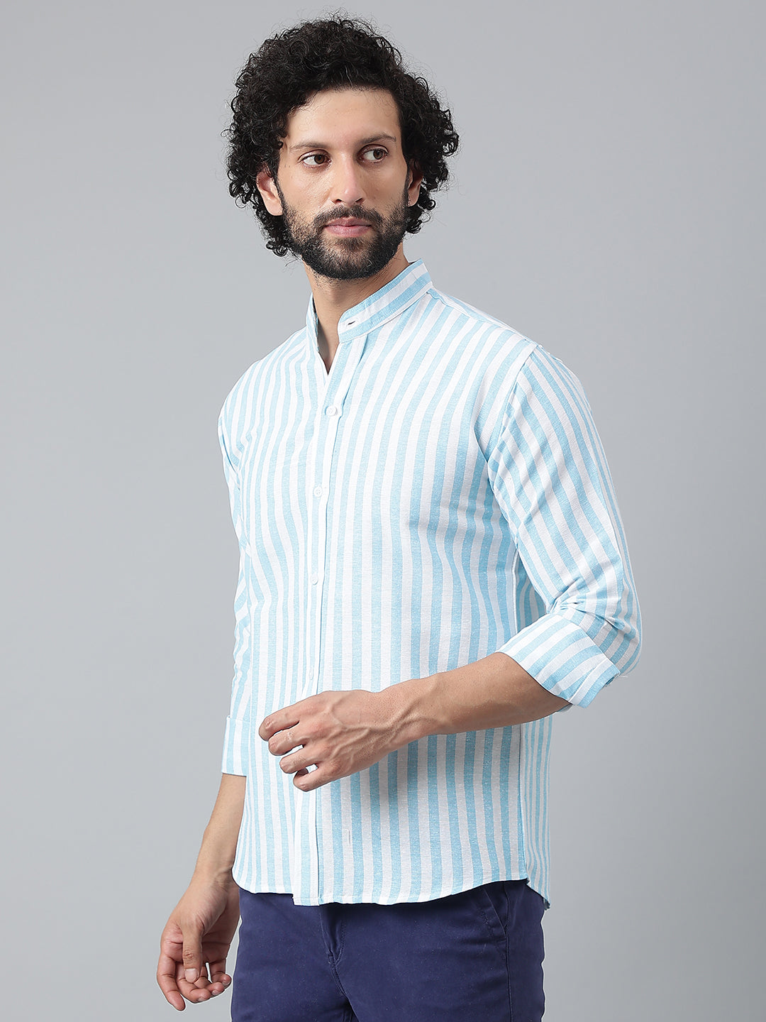 RIAG Blue Men's Chinese Collar Full Sleeves Shirt - Distacart