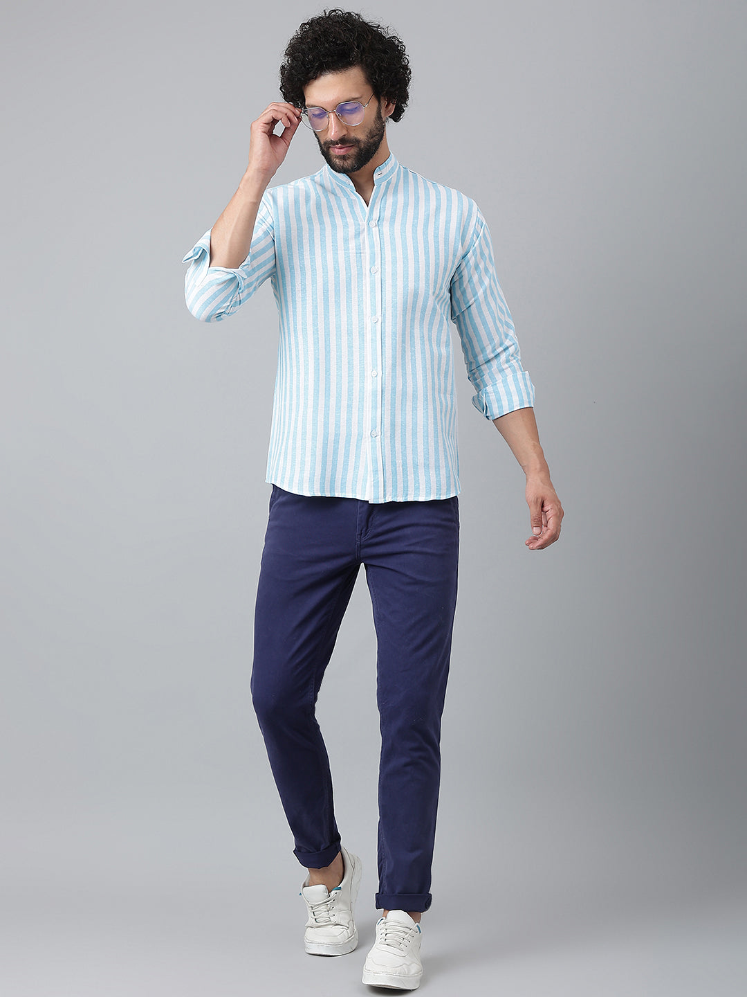 RIAG Blue Men's Chinese Collar Full Sleeves Shirt - Distacart