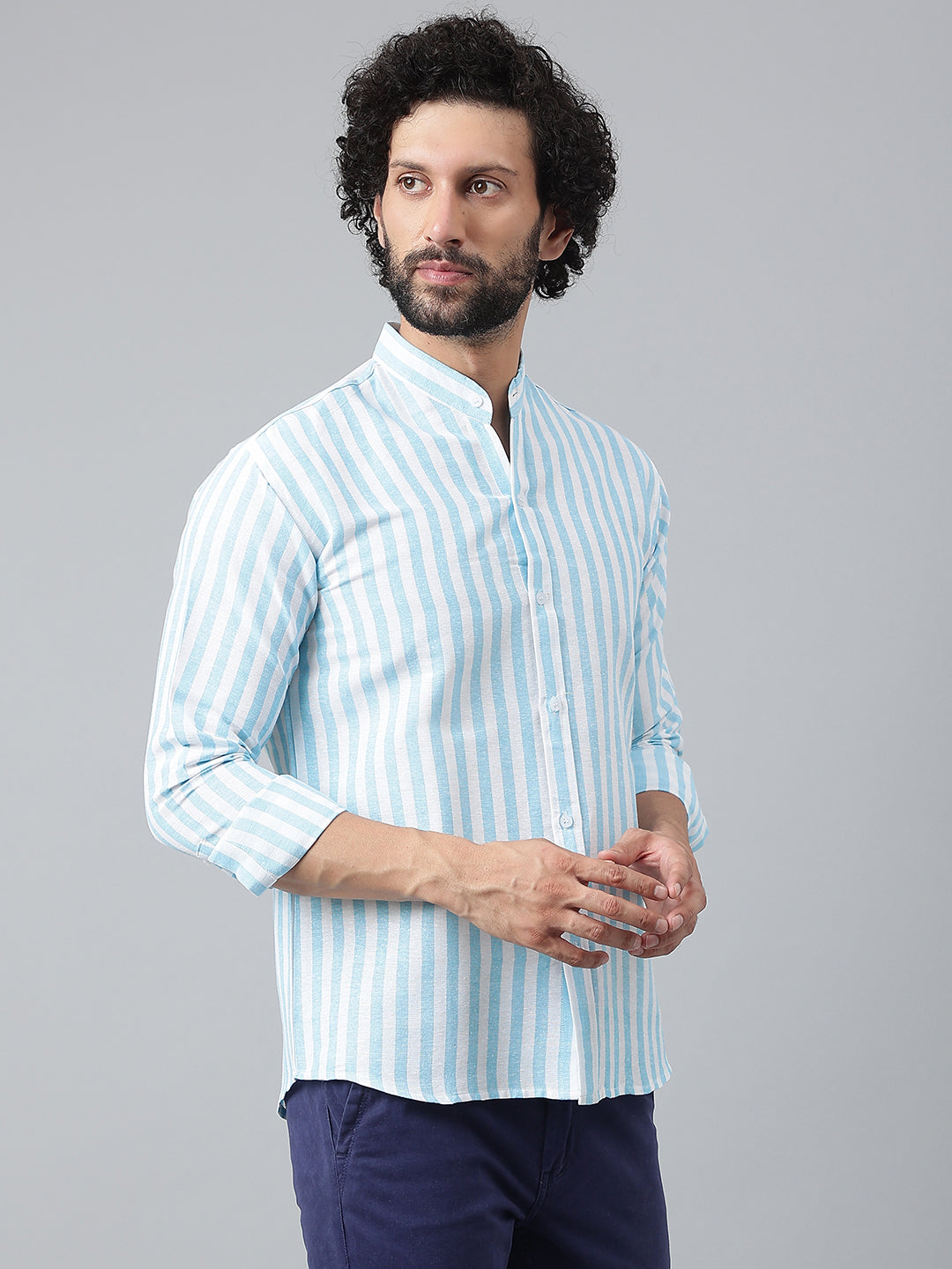 RIAG Blue Men's Chinese Collar Full Sleeves Shirt - Distacart