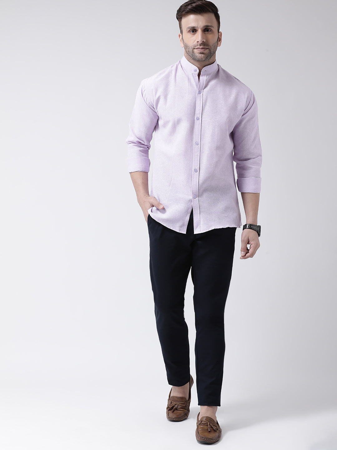 RIAG Violet Men's Chinese Collar Full Sleeves Shirt - Distacart