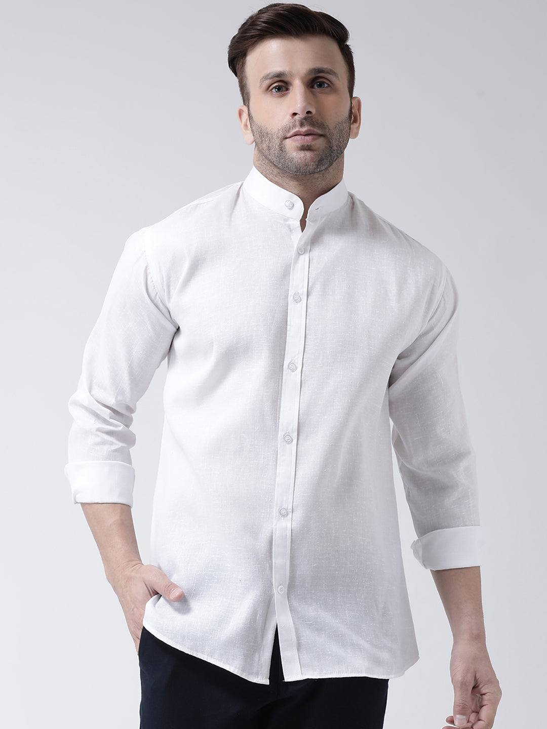 RIAG White Men's Chinese Collar Full Sleeves Shirt - Distacart