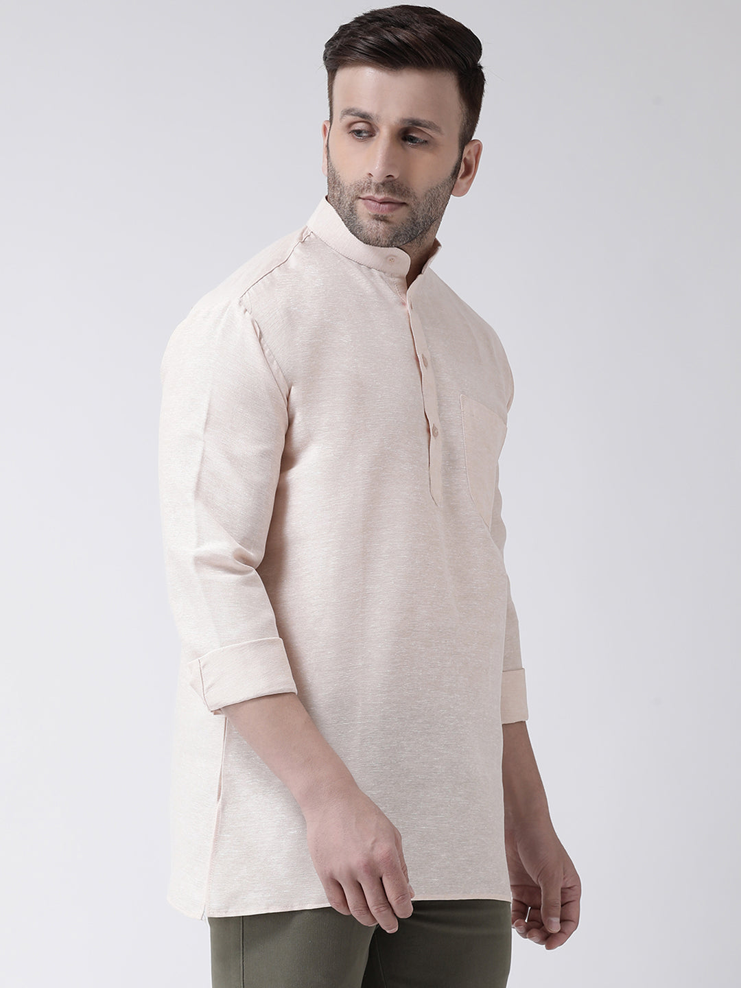 RIAG Beige Color Long Sleeves Men's Cotton Short Kurta - Distacart