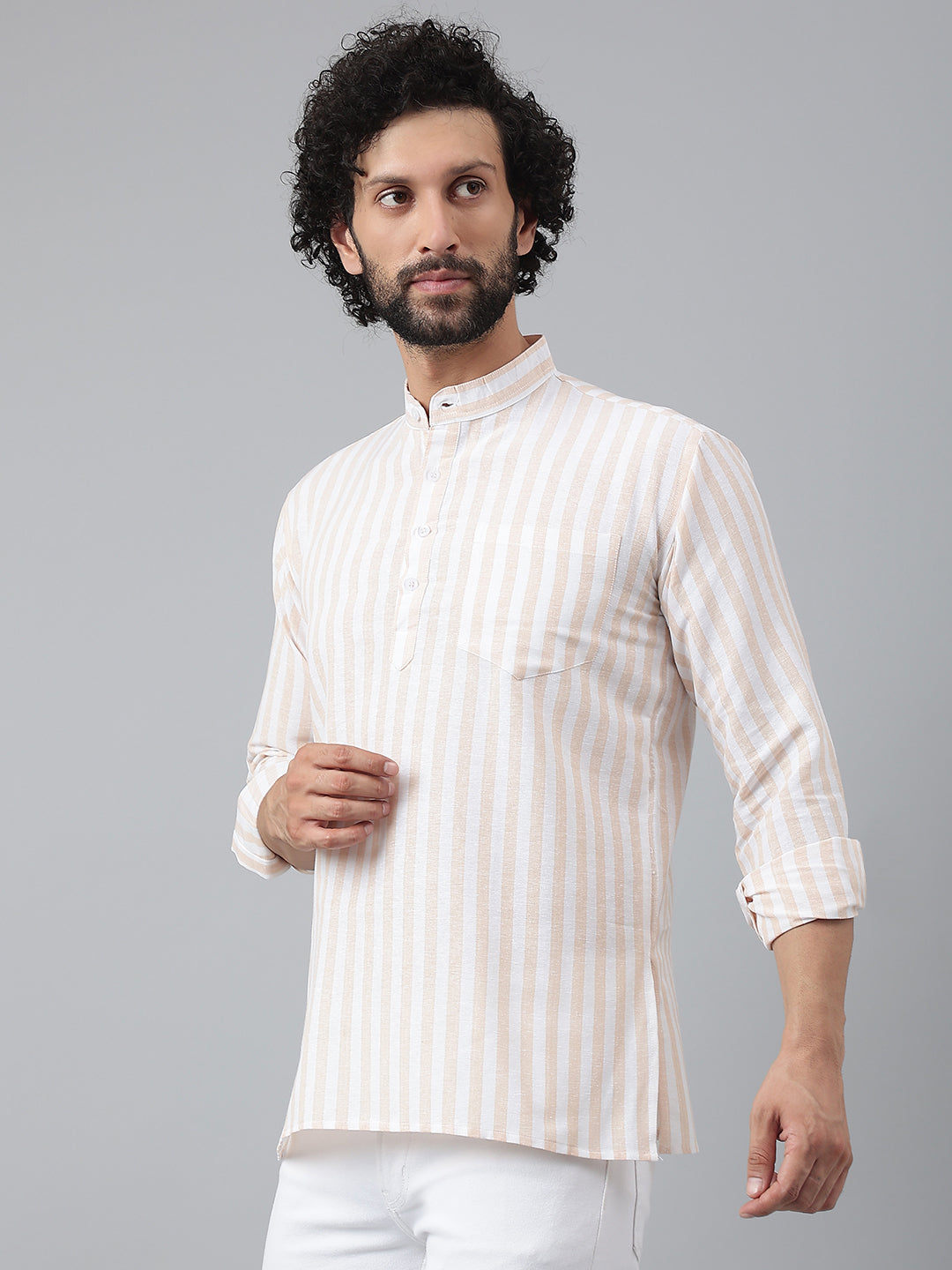 RIAG Beige Color Long Sleeves Casual Men's Cotton Short Kurta - Distacart
