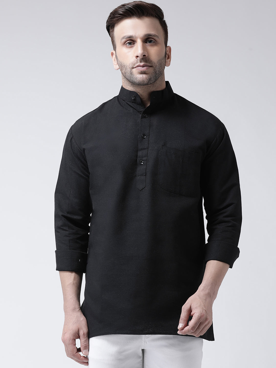 RIAG Black Color Long Sleeves Men's Cotton Short Kurta - Distacart