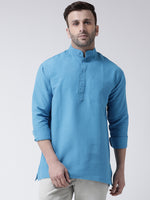 Thumbnail for RIAG Blue Color Long Sleeves Men's Cotton Short Kurta - Distacart