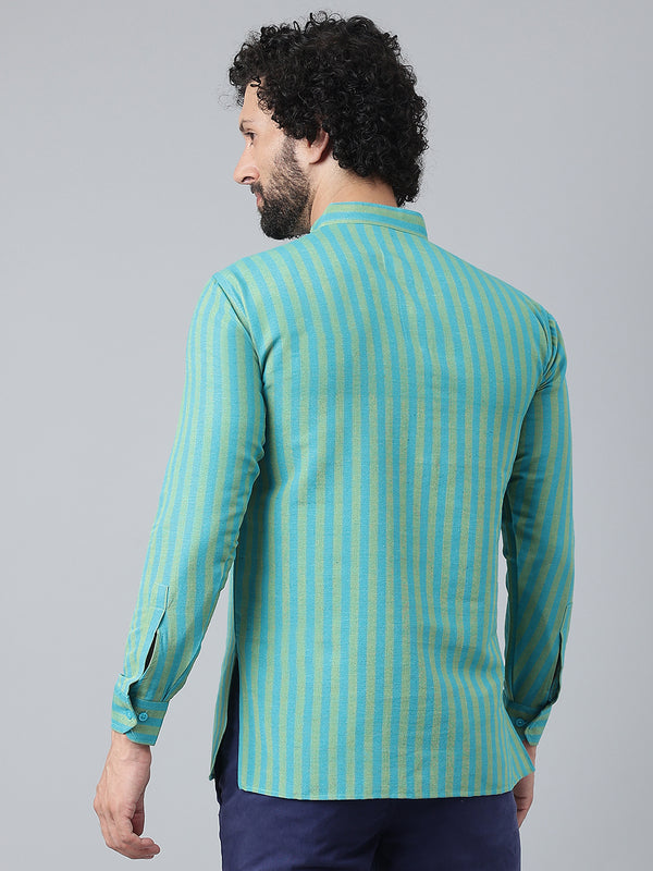 RIAG Blue Color Long Sleeves Casual Men's Cotton Short Kurta - Distacart