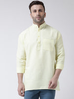 Thumbnail for RIAG Yellow Color Long Sleeves Men's Cotton Short Kurta - Distacart