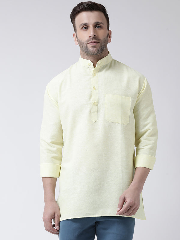 RIAG Yellow Color Long Sleeves Men's Cotton Short Kurta - Distacart