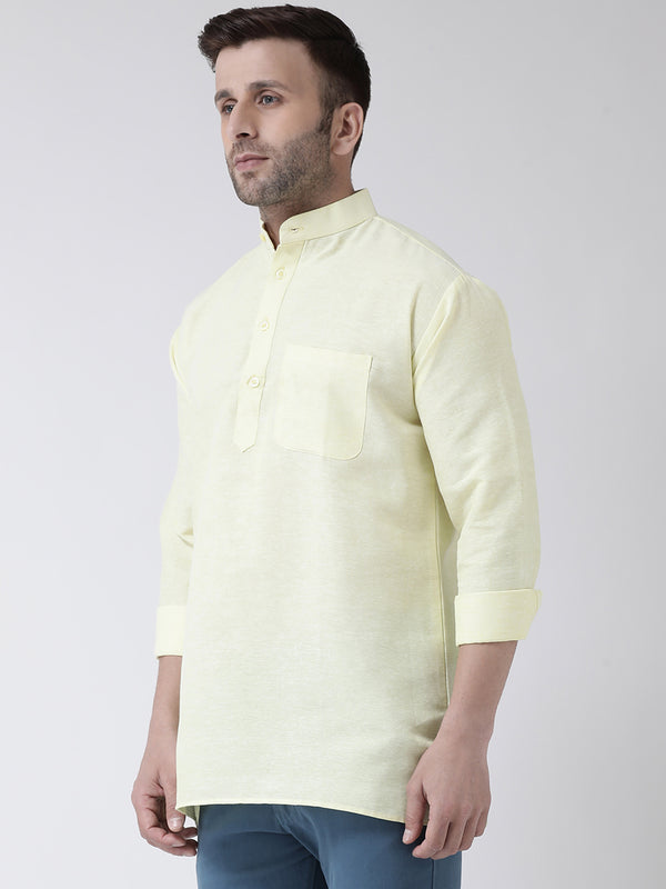 RIAG Yellow Color Long Sleeves Men's Cotton Short Kurta - Distacart