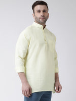 Thumbnail for RIAG Yellow Color Long Sleeves Men's Cotton Short Kurta - Distacart