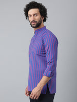 Thumbnail for RIAG Navy Blue Color Long Sleeves Casual Men's Cotton Short Kurta - Distacart