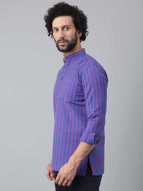 RIAG Navy Blue Color Long Sleeves Casual Men's Cotton Short Kurta - Distacart