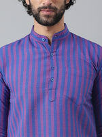 Thumbnail for RIAG Navy Blue Color Long Sleeves Casual Men's Cotton Short Kurta - Distacart