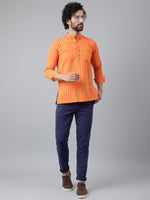 Thumbnail for RIAG Orange Color Long Sleeves Casual Men's Cotton Short Kurta - Distacart