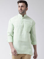 Thumbnail for RIAG Green Color Long Sleeves Men's Cotton Short Kurta - Distacart